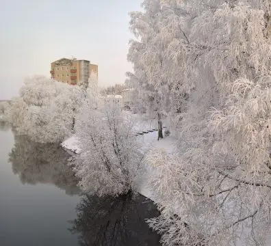 Frami office and event centre in Seinäjoki_winter river